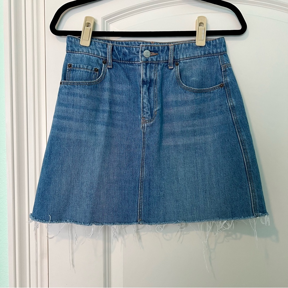Denim Mini Skirt w/ Frayed Hem